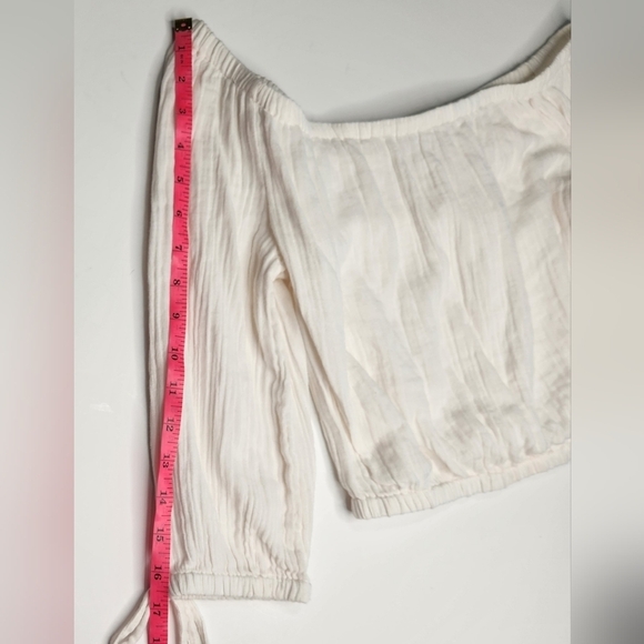 Roxy Crop Top Off the Shoulder 3/4 Sleeve White Bali Shore Gauze Cotton Logo - Picture 10 of 13
